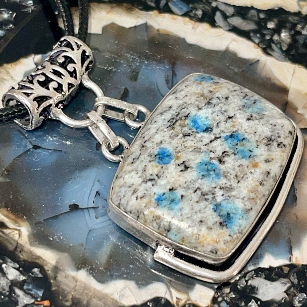 Raindrop Azurite K2 Jasper Pendant 1 1/2” - Picture 4 of 13
